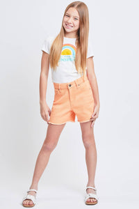 Girls High-Rise Color Twill Shorts With Fray Hem