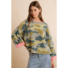 SOFT CAMO CONTRAST NECK AND ROLL UP SWEATER