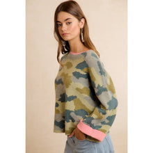 SOFT CAMO CONTRAST NECK AND ROLL UP SWEATER