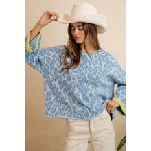 SOFT LEOPARD CONTRAST NECK AND ROLL UP SWEATER