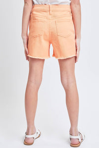 Girls High-Rise Color Twill Shorts With Fray Hem