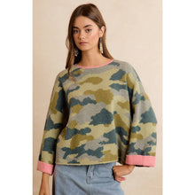 SOFT CAMO CONTRAST NECK AND ROLL UP SWEATER
