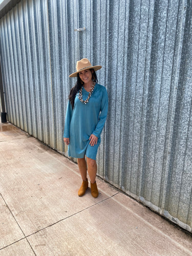 Aurora V Neck Suede Dress