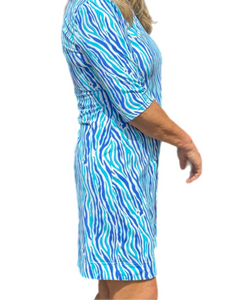 Lulu B Blue Zebra V-Neck Travel Dress