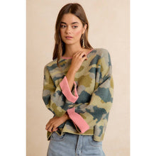 SOFT CAMO CONTRAST NECK AND ROLL UP SWEATER