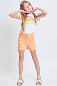 Girls High-Rise Color Twill Shorts With Fray Hem