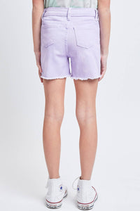 Girls High-Rise Color Twill Shorts With Fray Hem