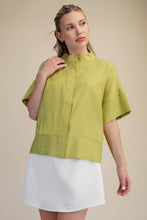 Mock Neck Band Stitch Detailed Button Down Shirt