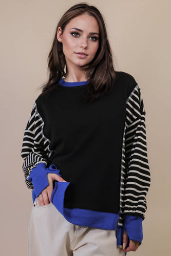 NT12221-Oversized Striped Casual Knit Top