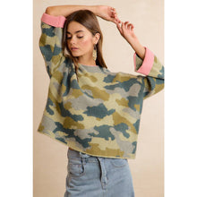 SOFT CAMO CONTRAST NECK AND ROLL UP SWEATER