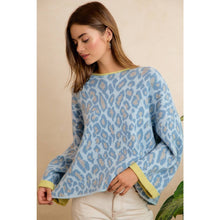 SOFT LEOPARD CONTRAST NECK AND ROLL UP SWEATER