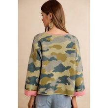 SOFT CAMO CONTRAST NECK AND ROLL UP SWEATER