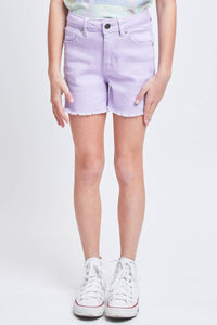 Girls High-Rise Color Twill Shorts With Fray Hem