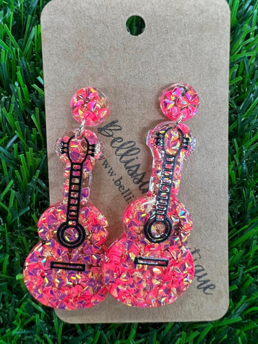 Glitter Guitar Earrings