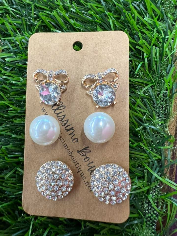 Crystal & Pearl Earring Set