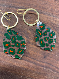 Green Leopard Gold Hoop Earrings