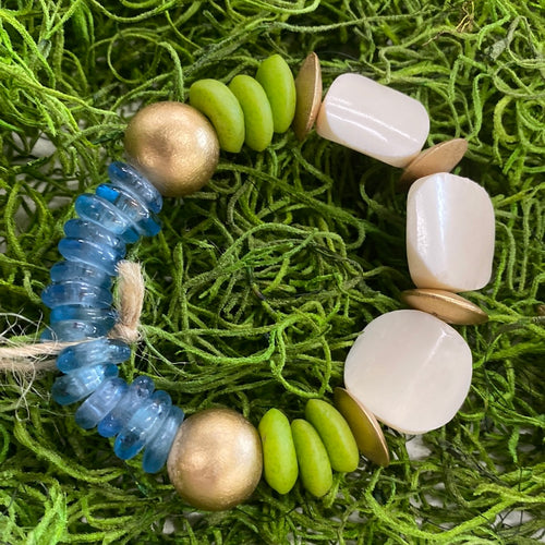 Blue, Lime and Gold Bracelet