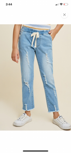 Distressed Drawstring Denim