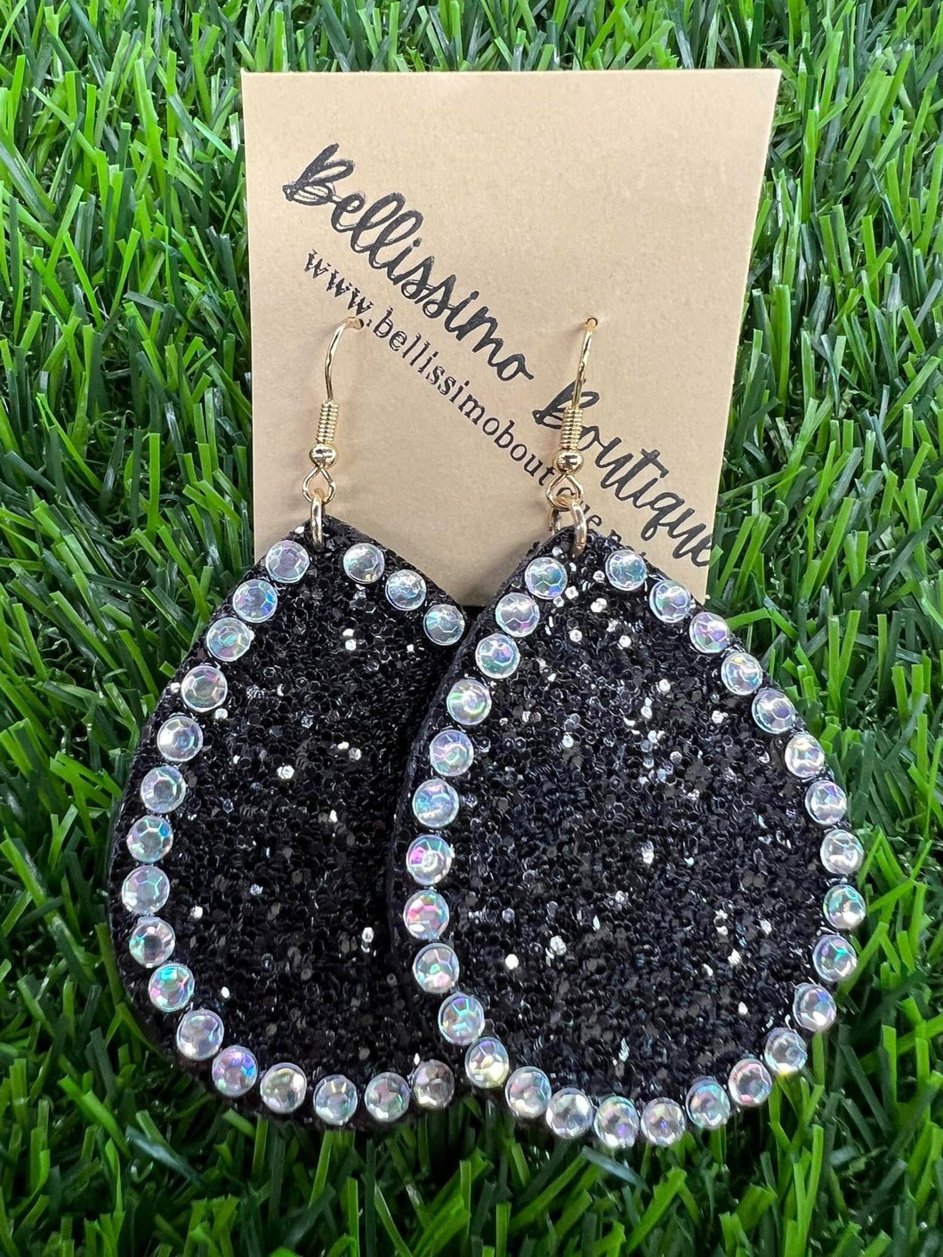 Black Glitter Rhinestone Earrings