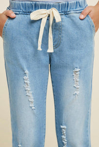 Distressed Drawstring Denim