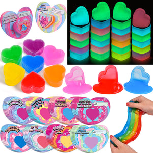 32 Packs Valentine Glow in The Dark Slime Hearts with Cards