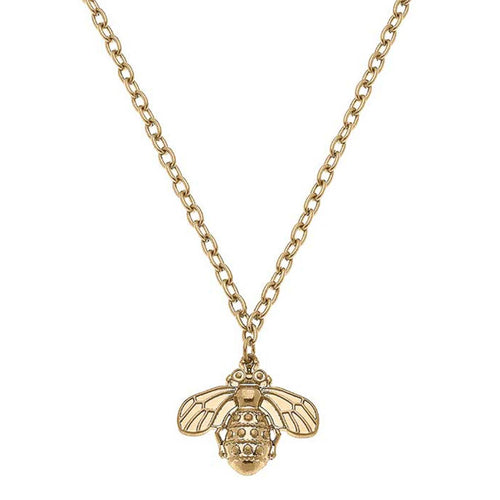 Helena Bee Charm Necklace in Worn Gold