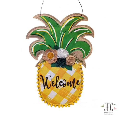 Pineapple Pom Pom Welcome Burlap Wall Décor  21