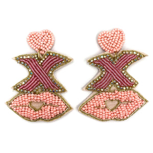 Heart XOXO Kisses Seed Bead Post Dangle Earrings