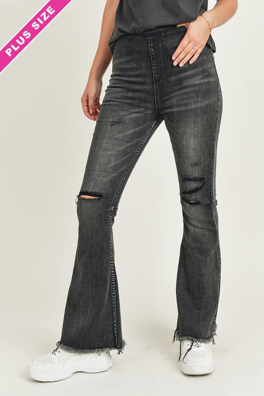 Distressed Raven Flare Jeans