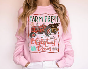 Farm Fresh Tractor Fleece: XL / Crewneck Sweatshirt / Light Pink