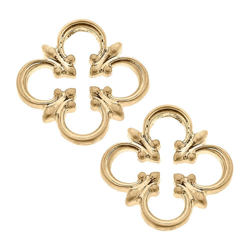 Hilde Open Quatrefoil Stud Earrings in Worn Gold