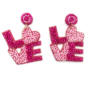Love Valentine Heart Seed Bead Post Dangle Earrings