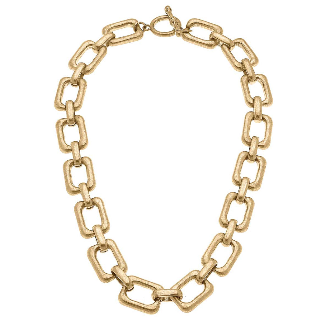 Conrad Rectangle Chain Link T-Bar Necklace in Worn Gold