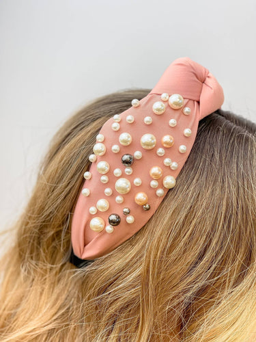 Oversized Multi Pearl Top Knot Headband - Pink