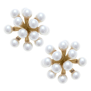 Cara Pearl Cluster Stud Earrings in Ivory