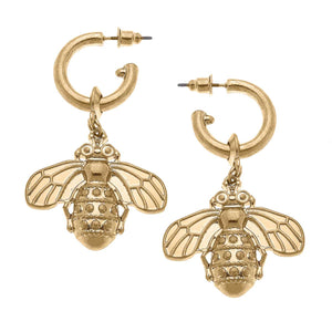 Helena Bee Drop Hoop Earrings in Worn Gold