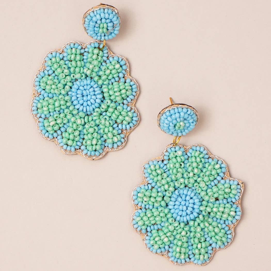 Beaded Blue Flower Fashion Earrings