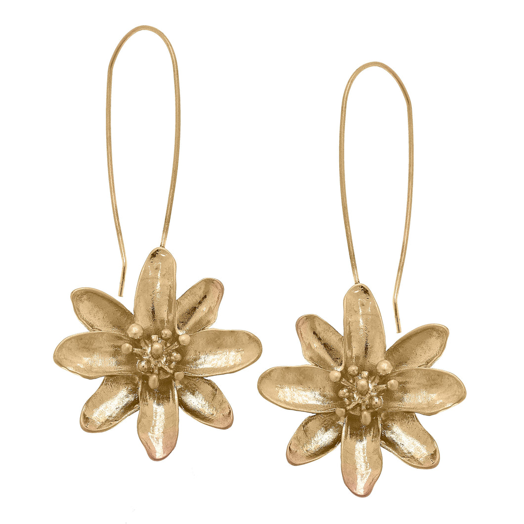 Kaiya Flower Statement Earrings in Worn Gold