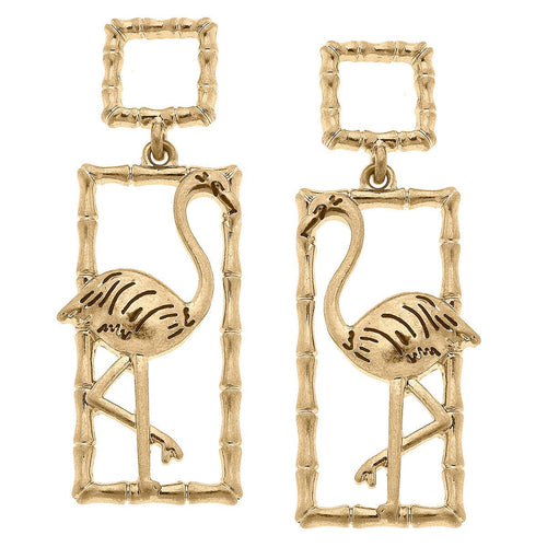 Rae Flamingo Drop Earrings in Worn Gold