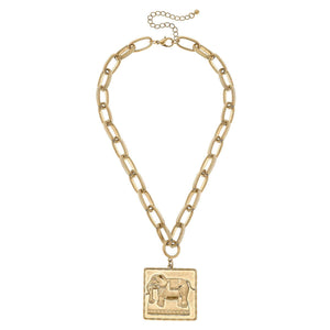 Bracy Elephant Pendant Necklace in Worn Gold