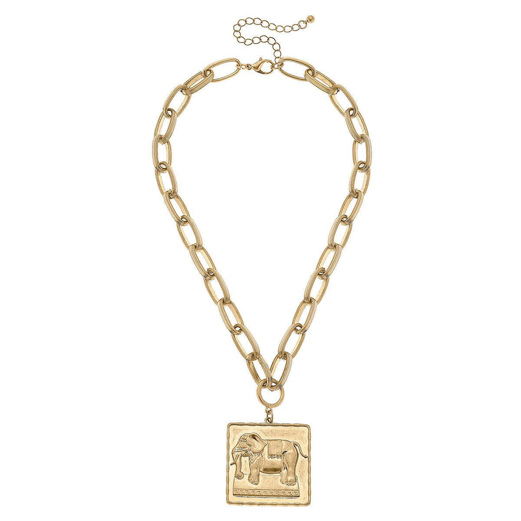 Bracy Elephant Pendant Necklace in Worn Gold