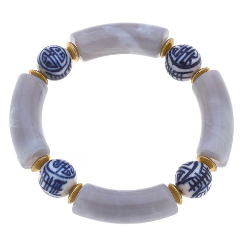 Lelani Chinoiserie Resin Stretch Bracelet in Grey
