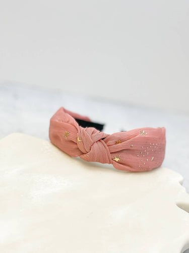 Gold Star Top Knot Tulle Headband - Pink