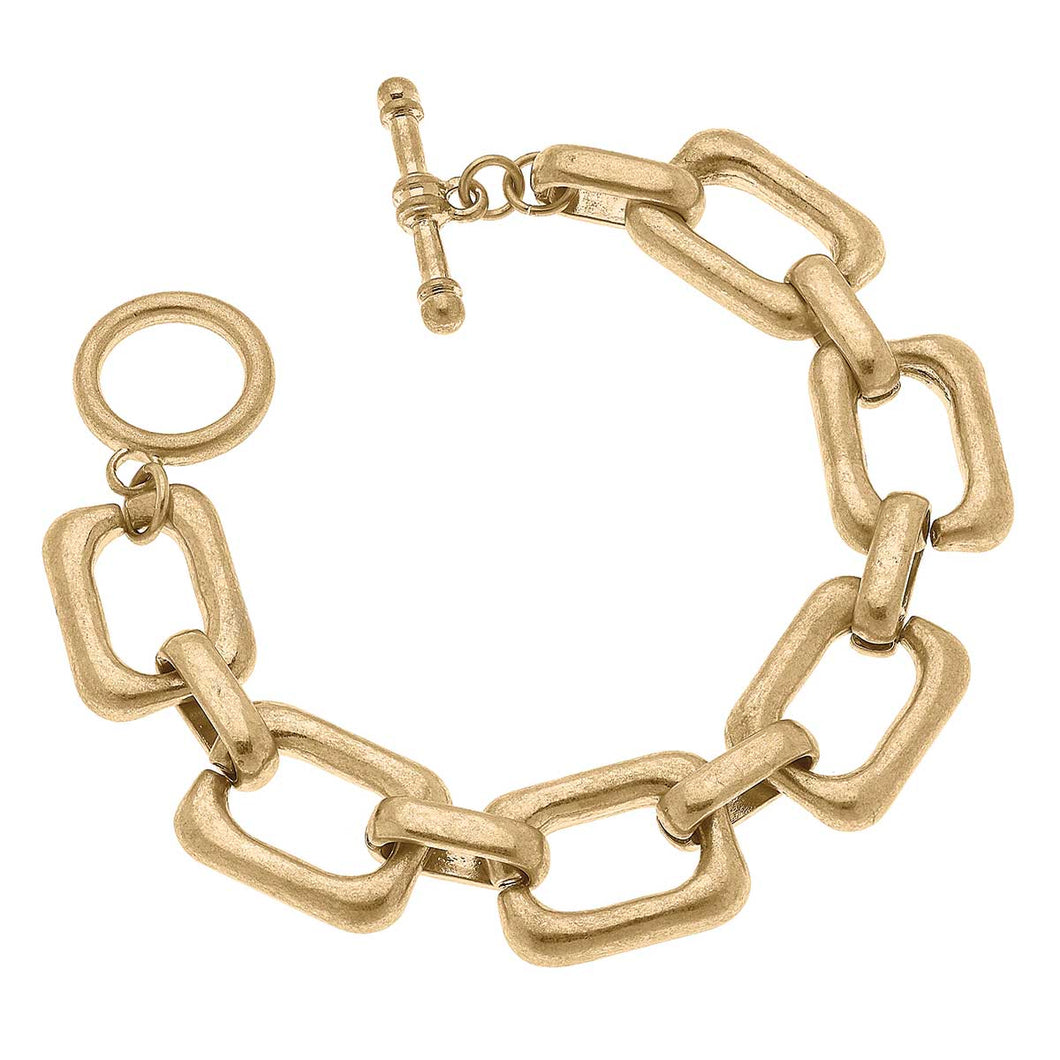 Conrad Rectangle Chain Link T-Bar Bracelet in Worn Gold