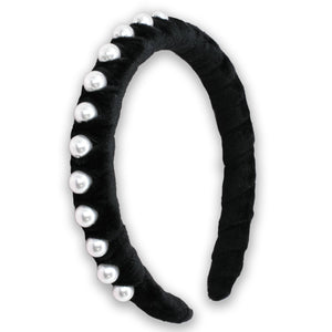 Black Velvet Wrapped Pearl Headband