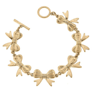 CANVAS Style x @ChappleChandler Ollie Bow Linked T-Bar Bracelet in Worn Gold