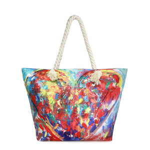 Heart Print Top Handle Beach Tote Bags