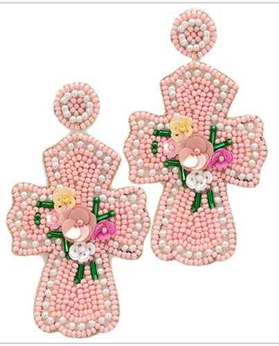 Beaded Cross Earrings