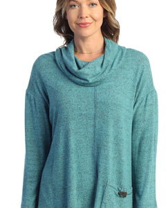Teal Hacci Cowl Neck Sweater