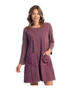 Maroon Mineral Wash Dress with Pockets